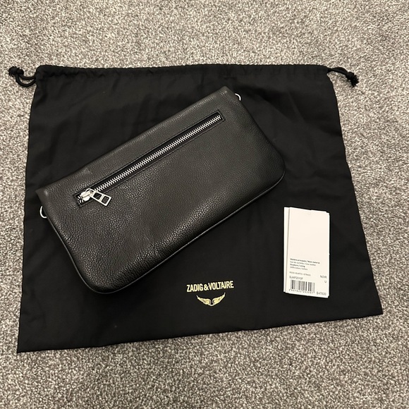 ZADIG & VOLTAIRE ROCK HEARTS AND STRASS SMOOTH LEATHER BAG IN BLACK - Picture 2 of 4